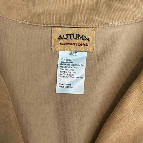 Autumn Creations Corduroy Embroidered Fall Leaves Buttons Shirt Size Medium - Picture 2 of 5